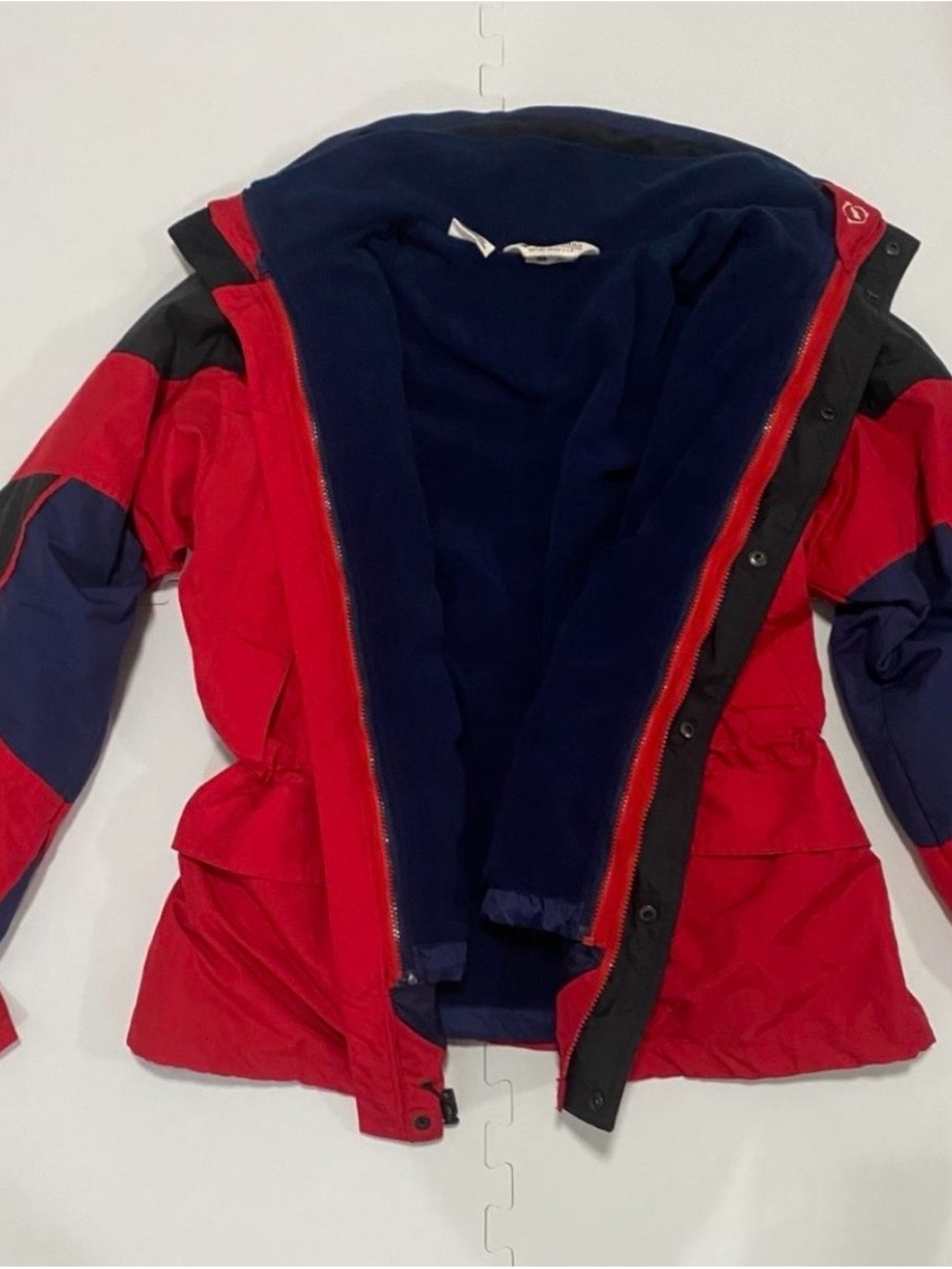 Men's Red Ski Jacket with Navy Lining and Black Accents